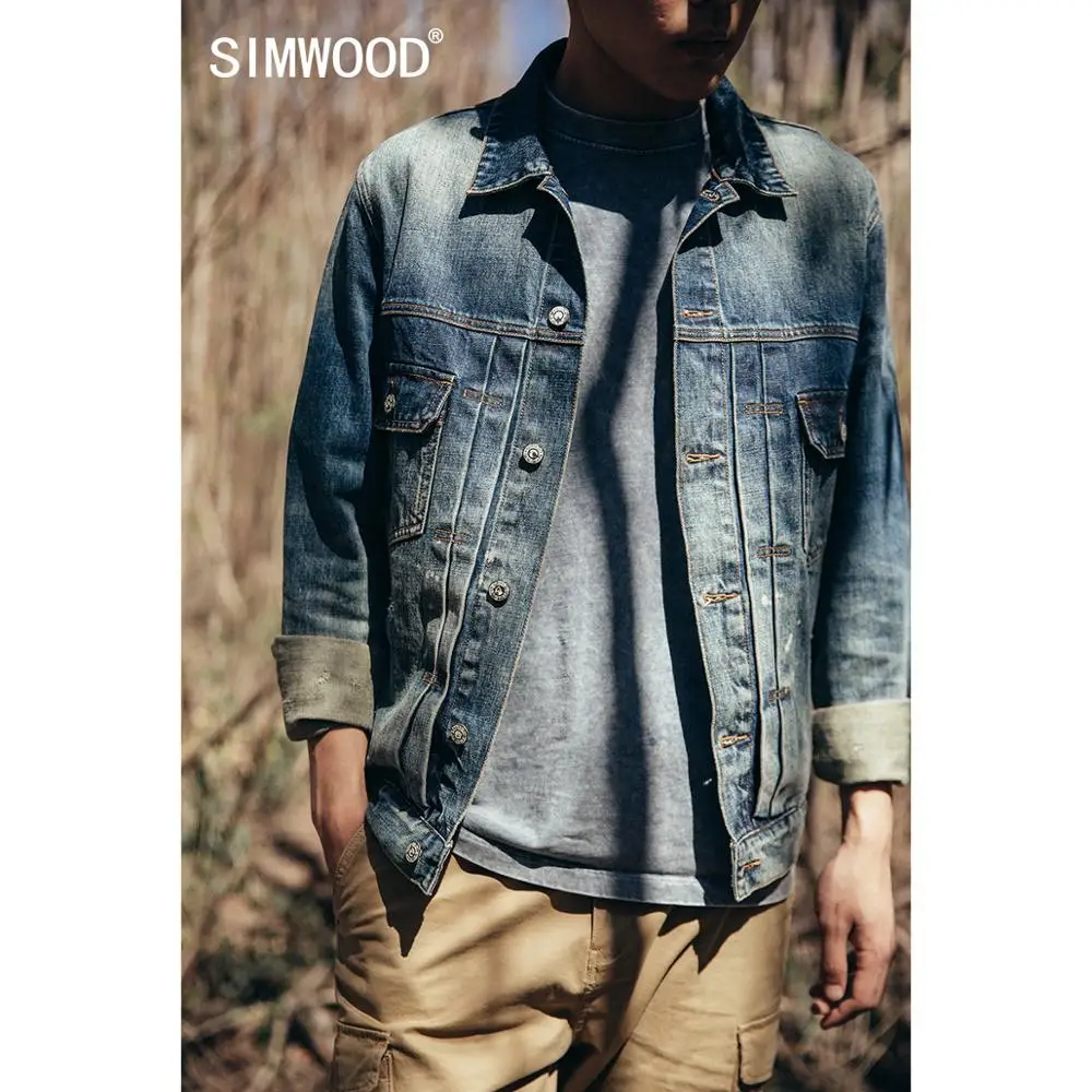 SIMWOOD 2020 Jeseň Zima Nové Džínsové Bundy k životnému Prostrediu, Laserové Vintage Umyté Farba Drmolit Plus Veľkosť Coats SJ130985