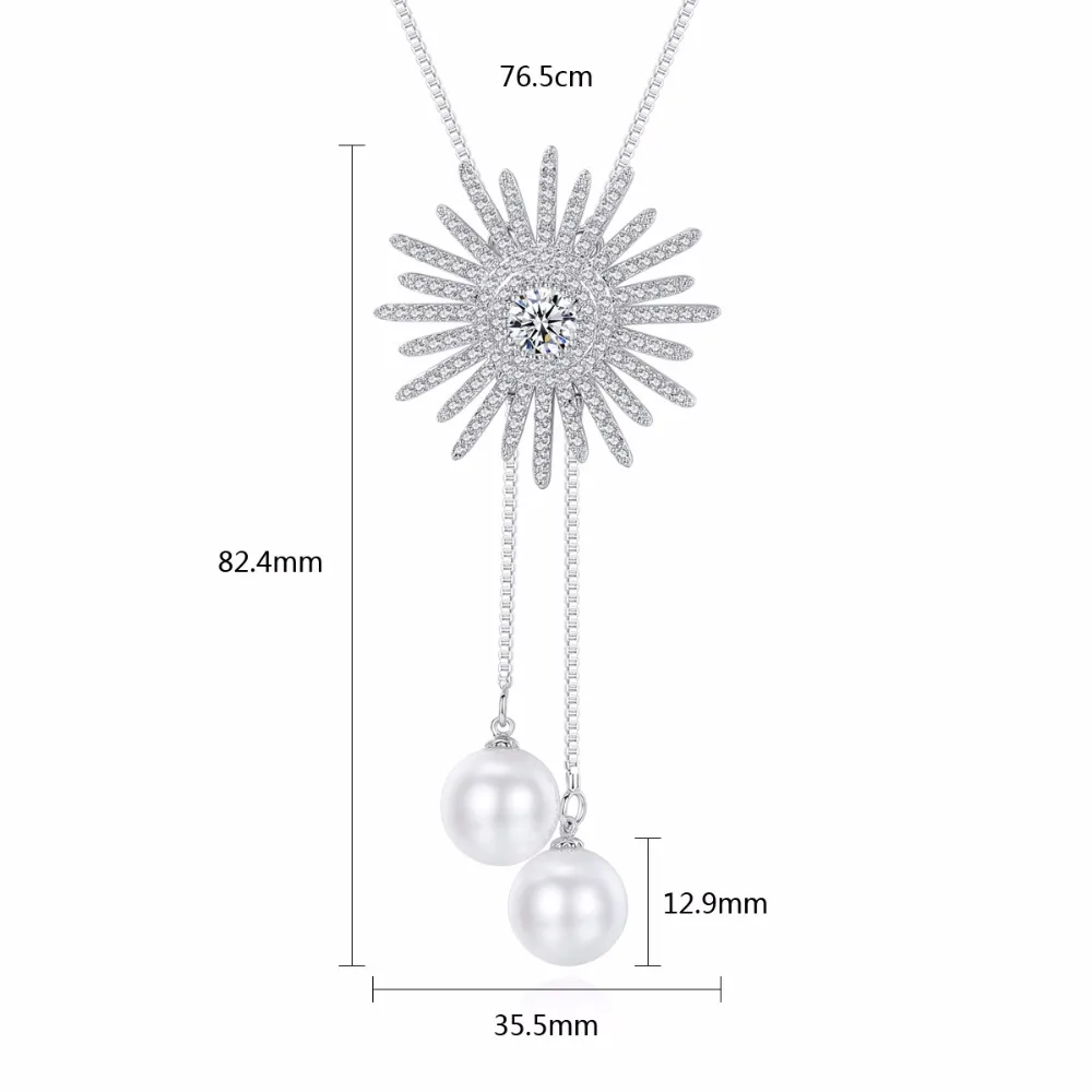 SINZRY gorgous šperky simulované pearl kubický zirkón slnečnice oslňujúci dlhé náhrdelníky pre ženy šaty, šperky príslušenstvo