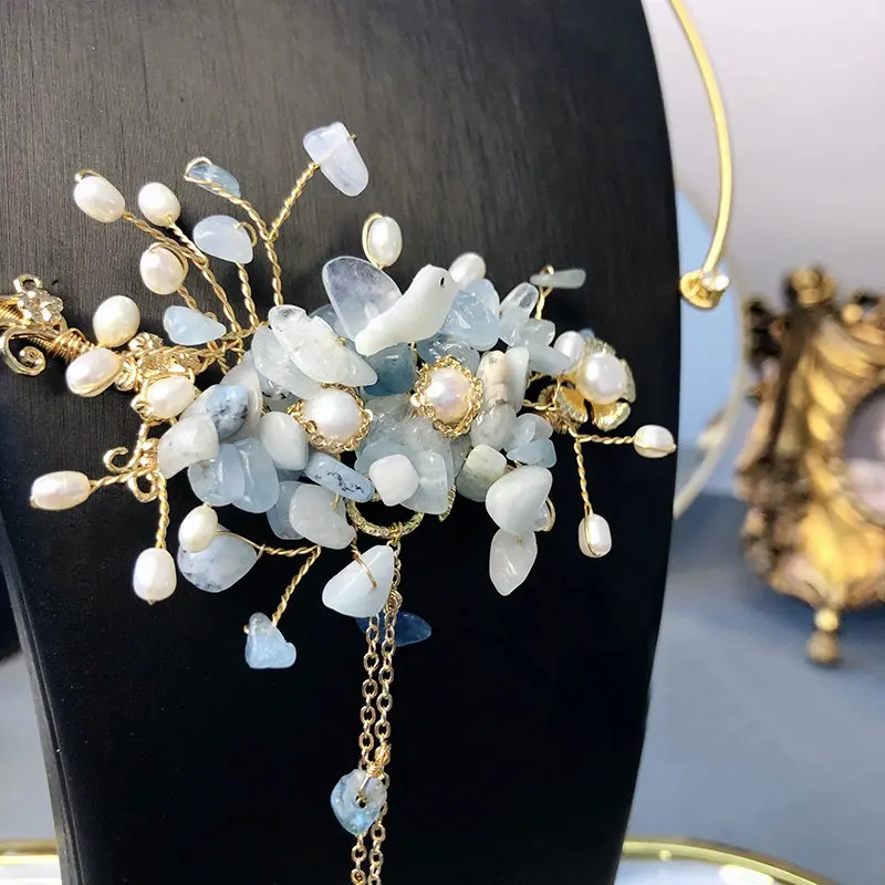 SINZRY luxusné šperky osobnosti prírodný modrý kameň sladkovodné perly tvorivé strapec chokers náhrdelník kapela pre Ženy