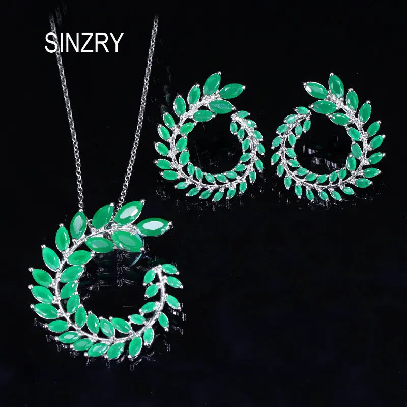 SINZRY nové Klasické zelené Kubický zirkón leaf choker náhrdelníky náušnice šperky set veľkoobchod vintage módy lady bižutérie