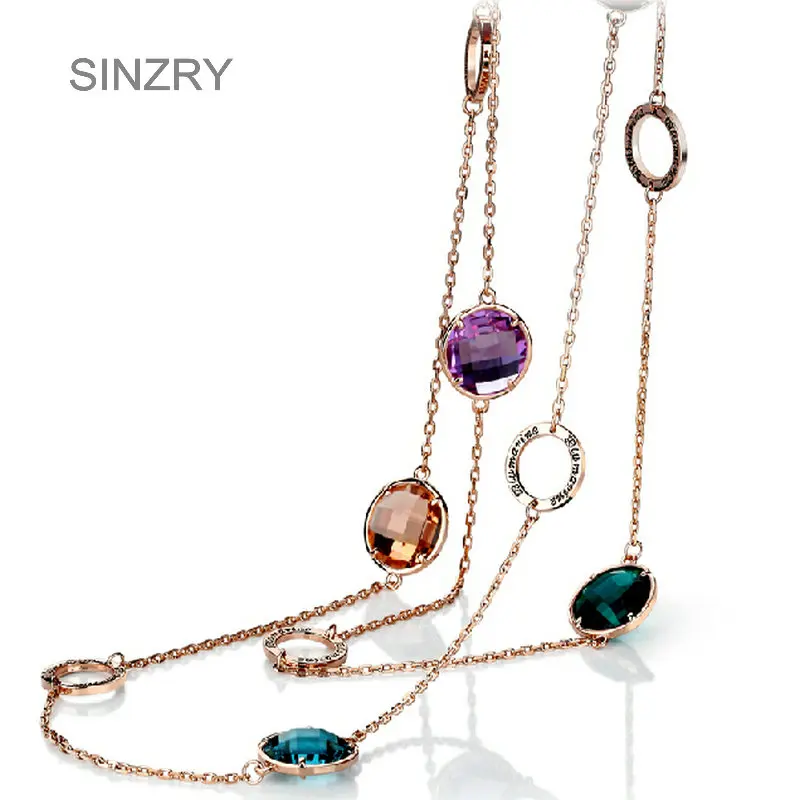 SINZRY nové Luxusné Šperky Ruže zlatá farba Rakúsko crystal dlhý sveter náhrdelníky, módne multicolor krištáľové šperky