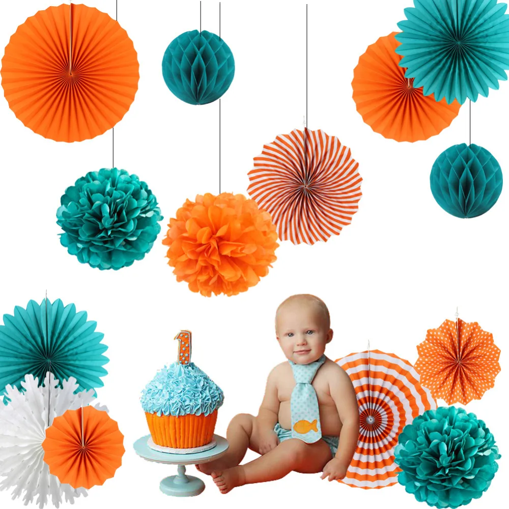 (Sivozelená,Orange) Party Dekorácie Nastaviť Papier Rozetu Pinwheels Tkaniva Pom Pláži Svadba V Lete Prvé Narodeniny Chlapčeka Sprcha Strany