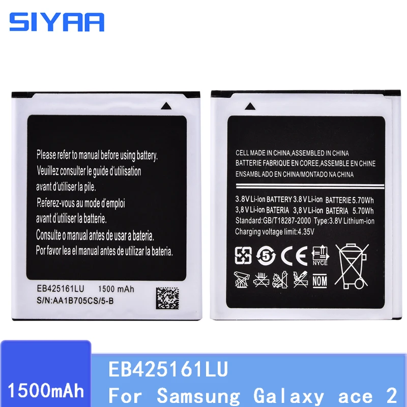 SIYAA Pôvodné EB425161LU Batérie Pre Samsung Galaxy ace 2 i8160 Trend Duos S7562 S3 mini 8190 Vysokou Kapacitou 1500mAh Batéria