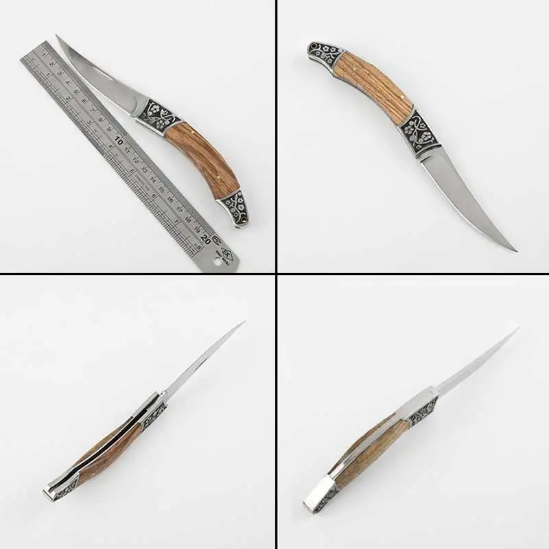 Skladacie Vysokú tvrdosť čepele dreva rukoväť camping lov prežitie nehrdzavejúcej ocele nože Taktické Mini Skladacie Zložky Nôž