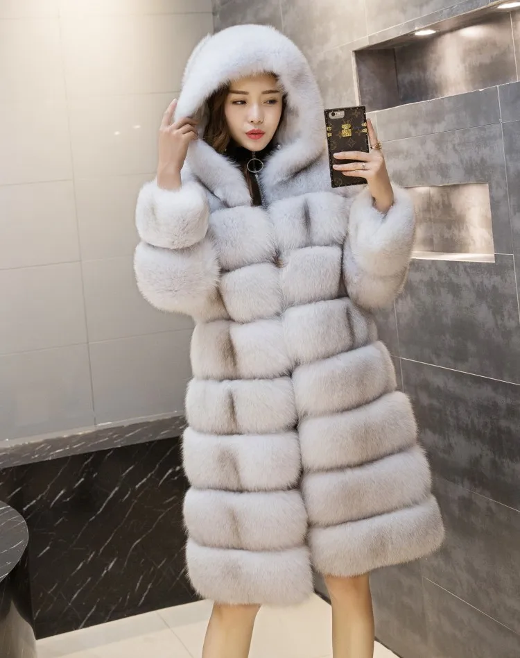 Skutočné kožušinový kabát s kapucňou jeseň zima plná pelt prírodné Arktická líška srsť dlhá bunda pre ženy teplá béžová farba 1m dĺžka C144
