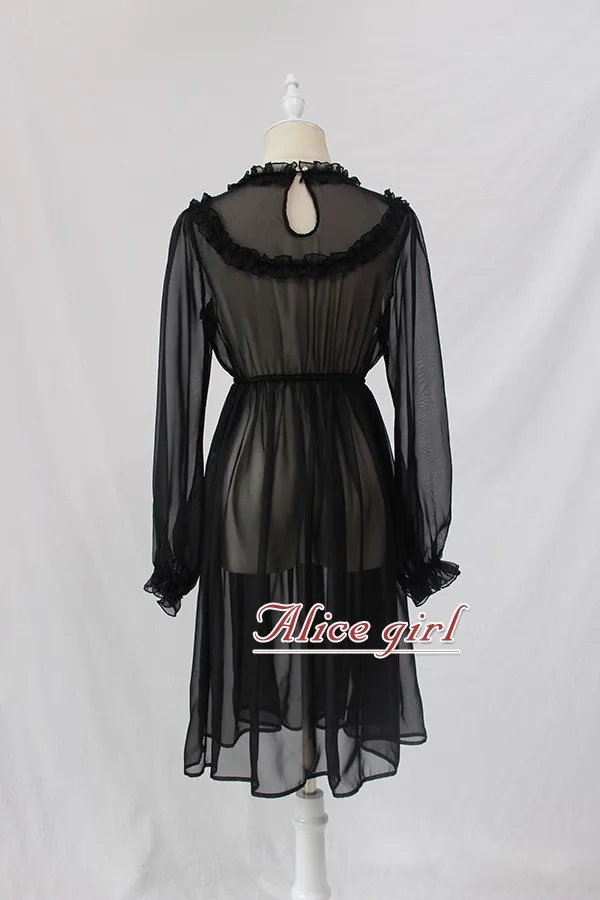Sladké Úplnej Šifón Šaty Black Dlhý Rukáv Coverup Šaty od Alice Dievča ~ Obmedzené Zásoby