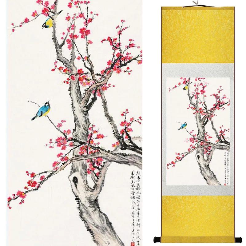 Slivkové kvety Maľovanie Home Office Dekorácie Čínsky prejdite maľovanie vtákov maľovanie vtákov a kvetov maľovanie LTW2017120203
