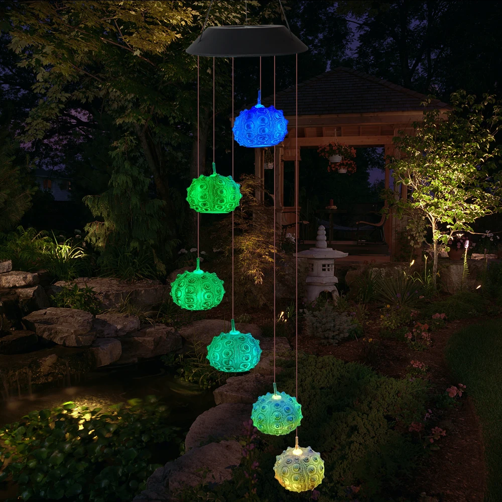 Slnečná energia Farbu meniace LED Morský ježko zvonkohry Lampa Balkón Nádvorie Izba Ornament, Záhrada, Terasa, Závesné Svetlo Dekor