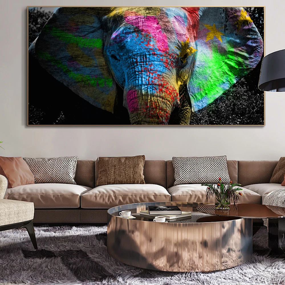 Slon Plátno Maľovaní Plagátov A Vytlačí Quadros Farebné Zvieratá Pop Wall Art Obrázok Pre Obývacia Izba Domova Cuadros