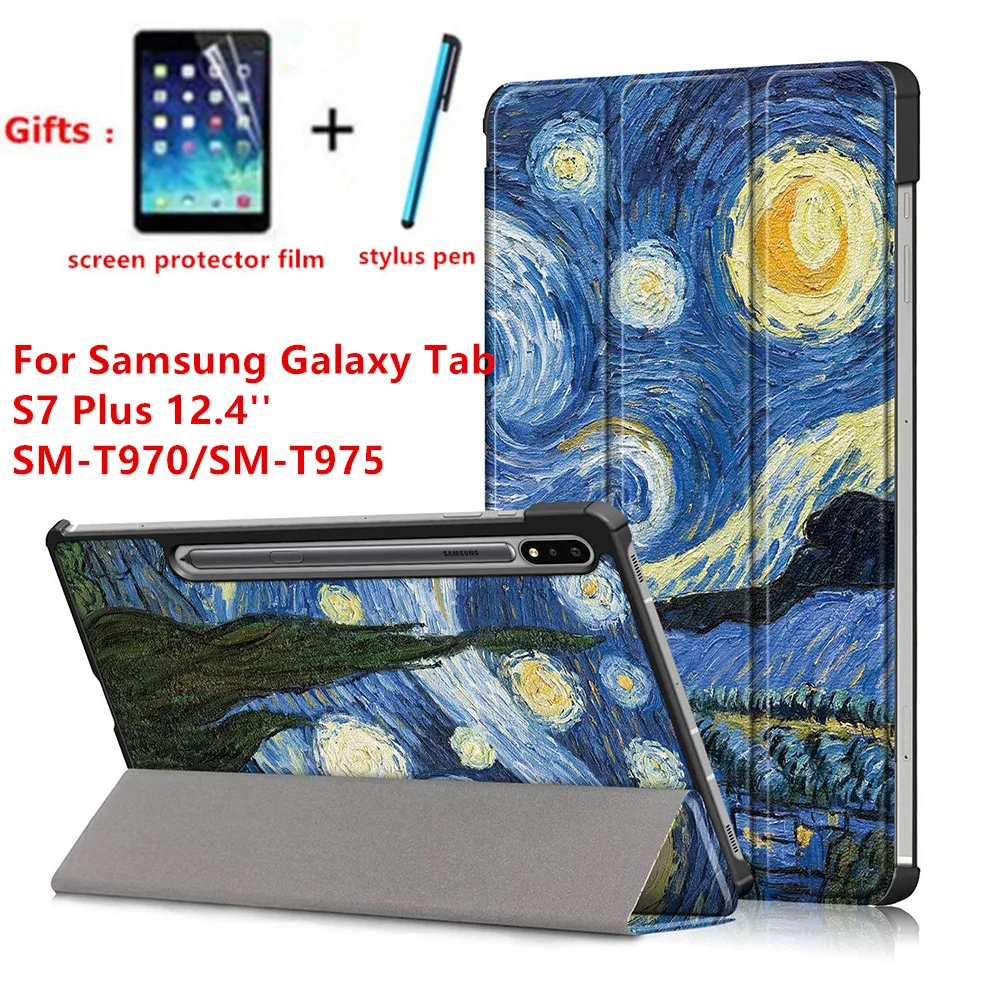 Smart Case pre samsung galaxy tab S7 Plus T970 T975 Tablet, Stojan, Držiak, Magnetický kryt pre S7 Plus 12.4 palcový +screen protector