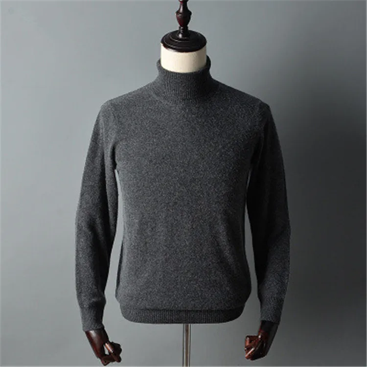 Smart casual cashmere turtleneck zrastov muži móda H-rovno pulóver sveter jednofarebné S-2XL