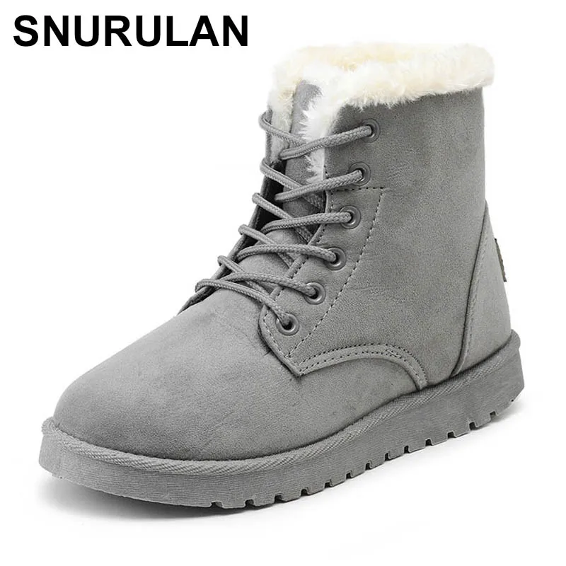 SNURULANClassic zimné topánky pre ženy teplé kožušiny snehu členok semiš topánky Plyšové stielka pre ženy vysoko kvalitné ženy topánky s čipkou