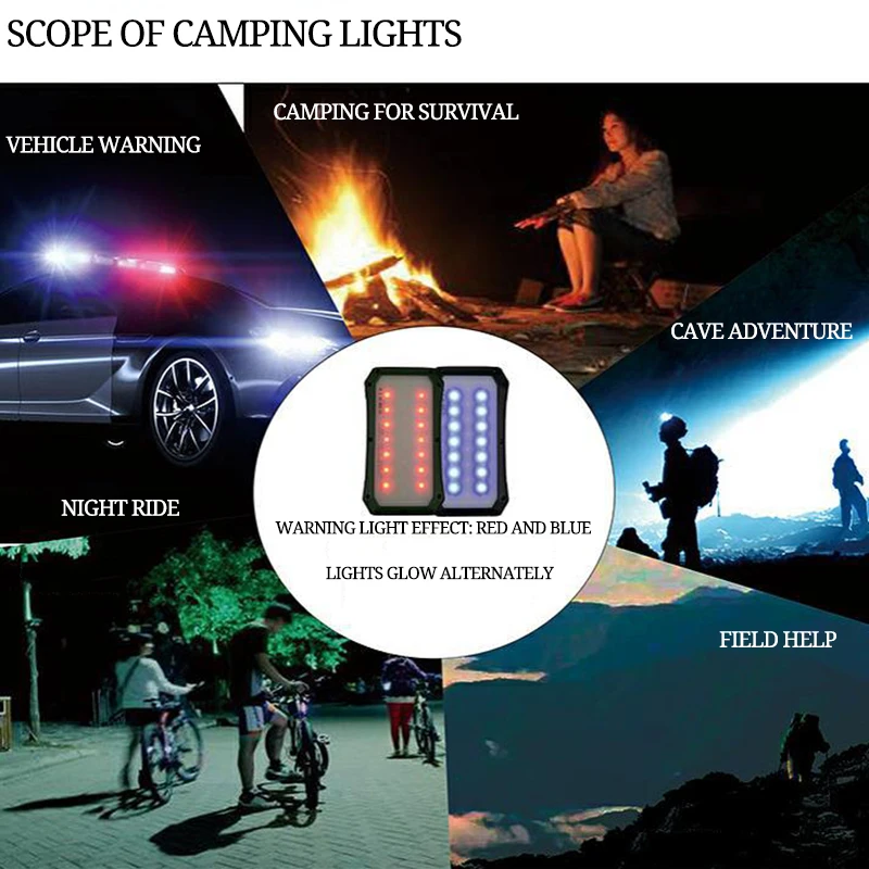 Solárne Bezdrôtové Nabíjanie Pad Qi Štandard s Výstražné Svetlo pre Outdoor Camping Ľahké Prenosné Led Svetlo Kempingové Svietidlo
