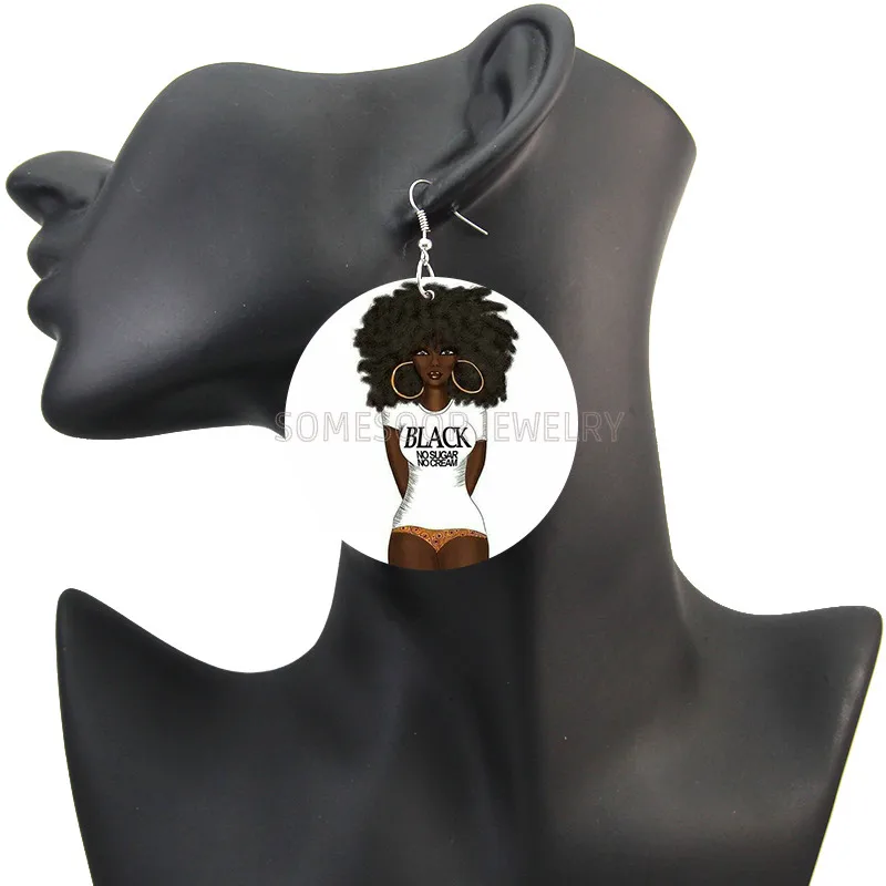 SOMESOOR Melanínu Dievča Gang Afro Prirodzené Vlasy Drevené Náušnice Kvapka Africké Čierne Unapologetically Dizajn, Šperky Pre Ženy, Darčeky