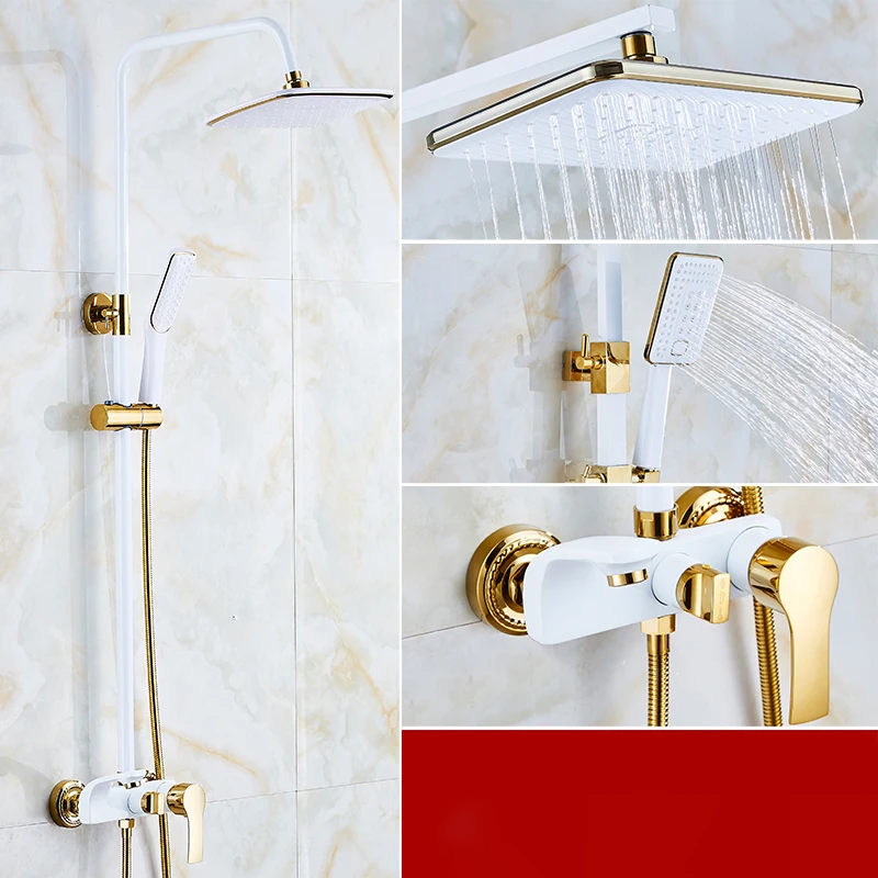 Sprcha Set SDSN Biele Zlato Kúpeľňa so Sprchou Systému Kvality, Medi, Mosadze, Vaňa, Batérie, Zrážky Sprcha Hlavu Kúpeľ Sprchové Súpravy