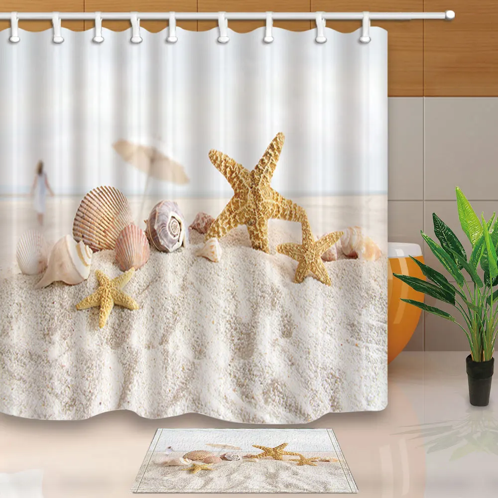 Sprchové Závesy Starfishes Mušle na Pláži Biela Vaňa Obrazovky Nepremokavé a Plesní, a Doklad S 12 Háčiky Polyester Umývateľný
