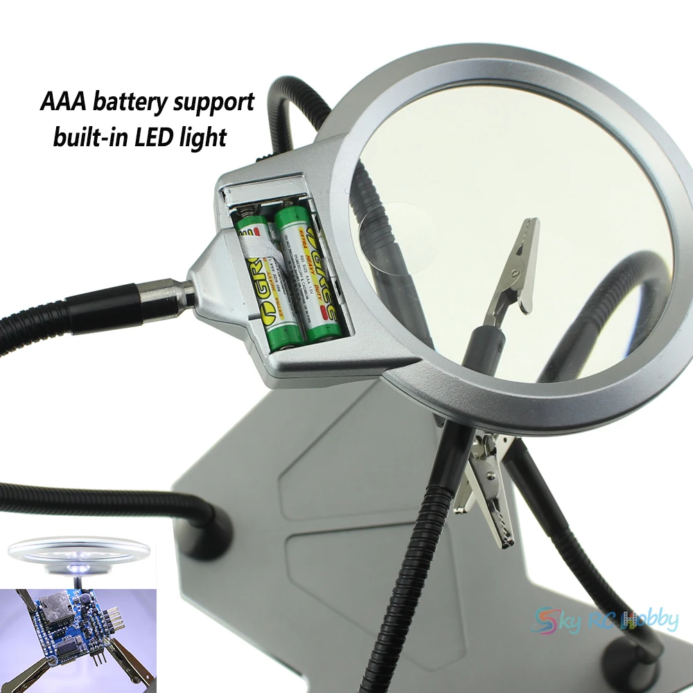 Spájkovanie pomoci Tretím Rúk Nástroj, Stáť zväčšovacie sklo 5X Magnifying Glass, LED Svetlo, 4 krokosvorkami 360-Stupňový Nastaviteľný
