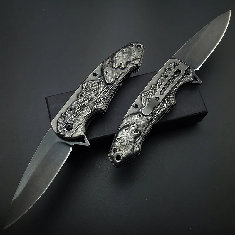 Stonewash Polar Bear Násobne Nôž Taktické Skladacie 7Cr13 Čepeľ Nožov Označiť Vonkajší nástroje Najvyššej Kvality Umelecké Rezbárske nože