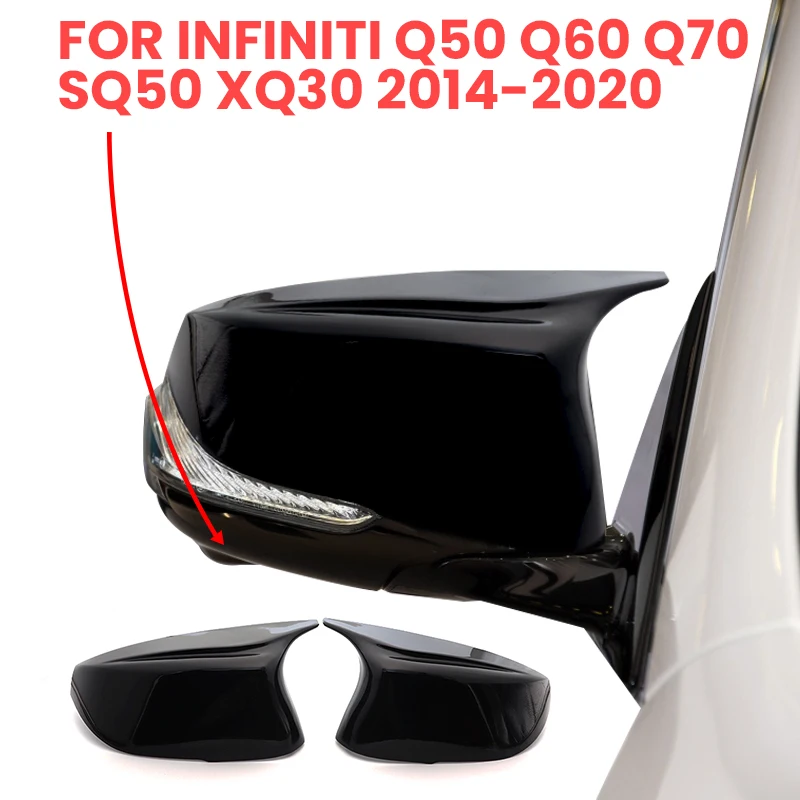 Styling 2ks Lesklý Horn Spätné Zrkadlo pokrytie čiapky Bright Black pre Infiniti Q50 Q60 Q70 SQ50 XQ30 na roky-2020