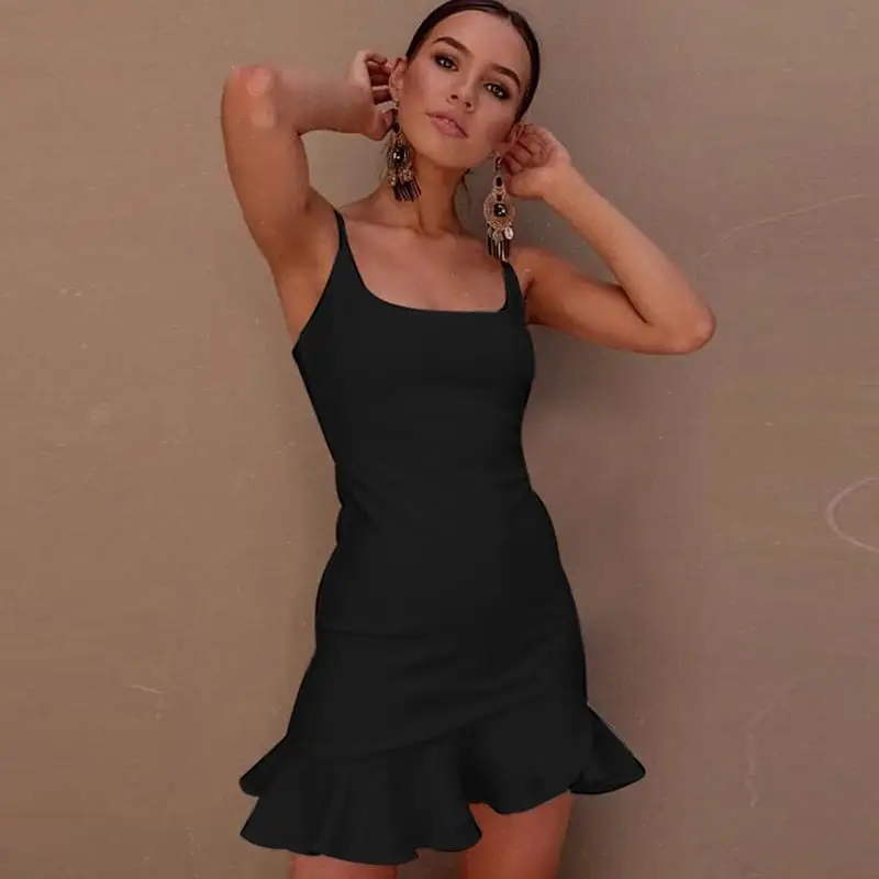 SUCHCUTE čipky ženy Šaty špagety popruhy vintage čierna jar roku 2020 nepravidelný mini šaty vestidos solid black Femme Šaty
