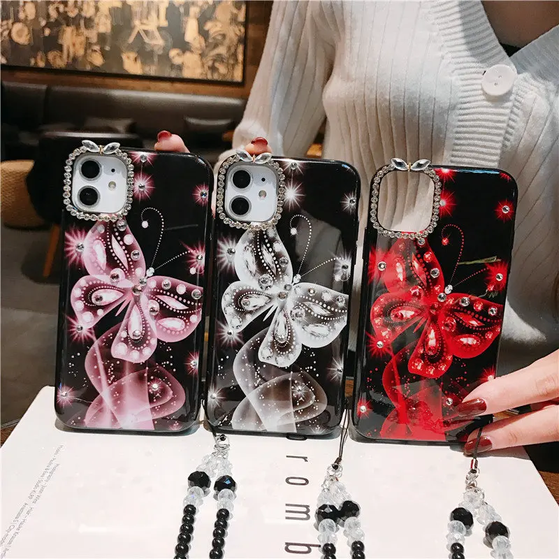 Sunjolly 3D Drahokamu Telefón puzdro pre iPhone 12 11 Pro Max Xs Max XR X 8 7 6 Plus SE Motýľ Bling Diamond Prípadoch Kryt coque