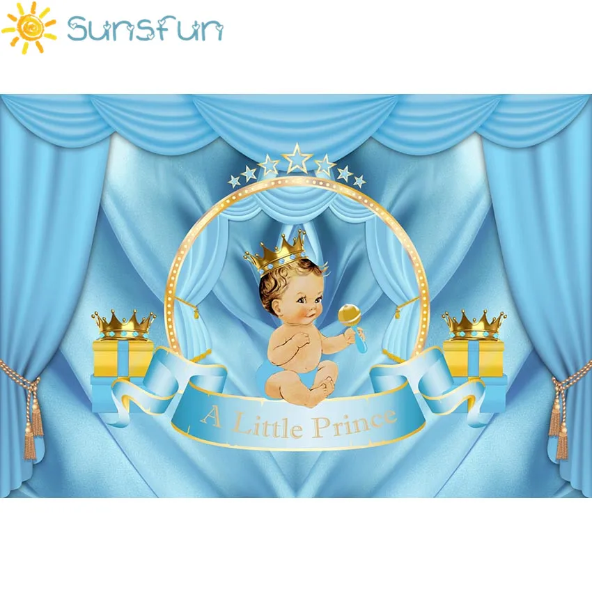 Sunsfun Foto Pozadí Kráľovského Princa Baby Sprcha Fotografie Pozadia Koruny Dar, Modrý Záves Party Dekorácie Fotografické