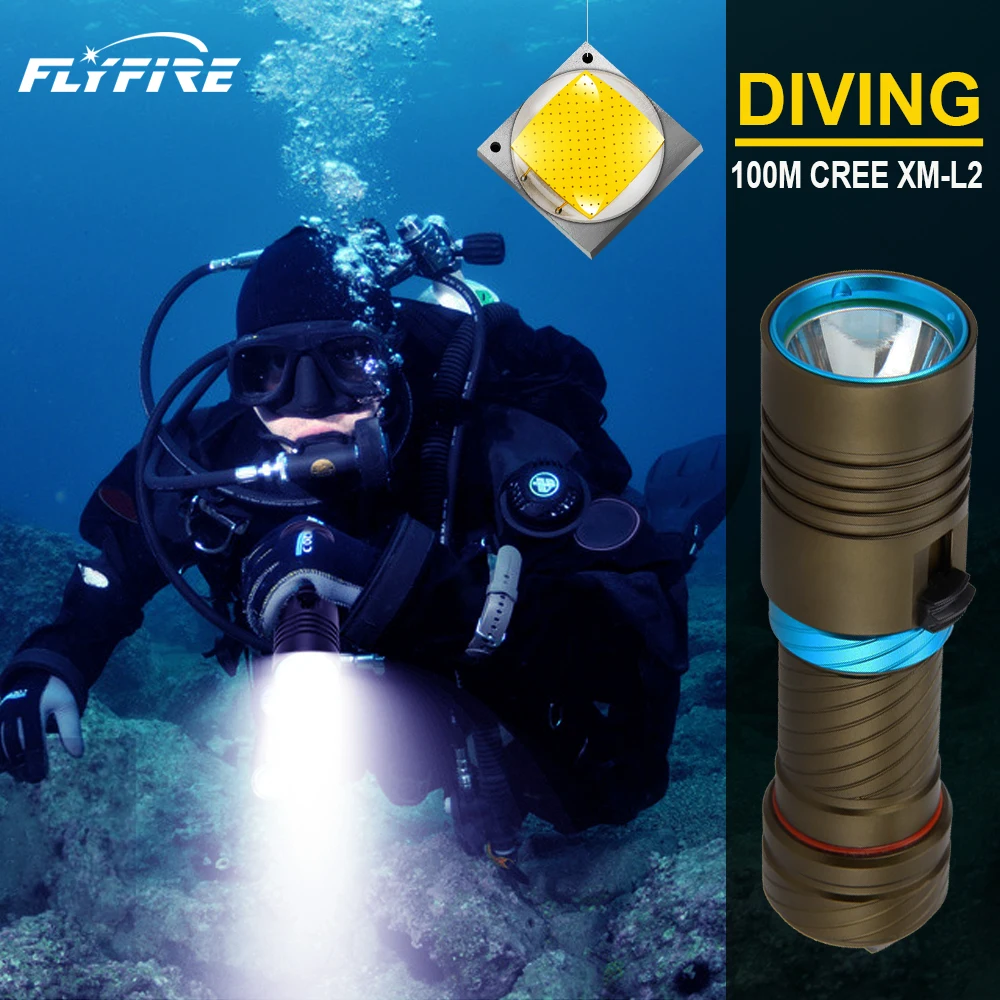 Super jasné 100M potápačská baterka led baterkou IPX8 vodotesné Podvodné baterka CREE XM-L2 profesionálne potápačské svetlo 18650
