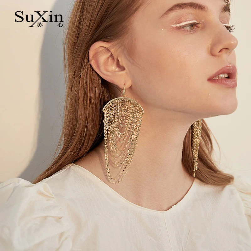 SuXin náušnice 2020 nové jednoduché reťazca strapec náušnice pre ženy dlho zliatiny s príveskom, náušnice, šperky darček