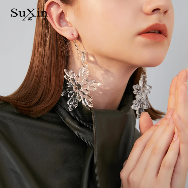 Suxin Transparentné živice s príveskom, náušnice pre ženy moderné české Geometrické námestie akryl Prívesok náušnice svadobné šperky