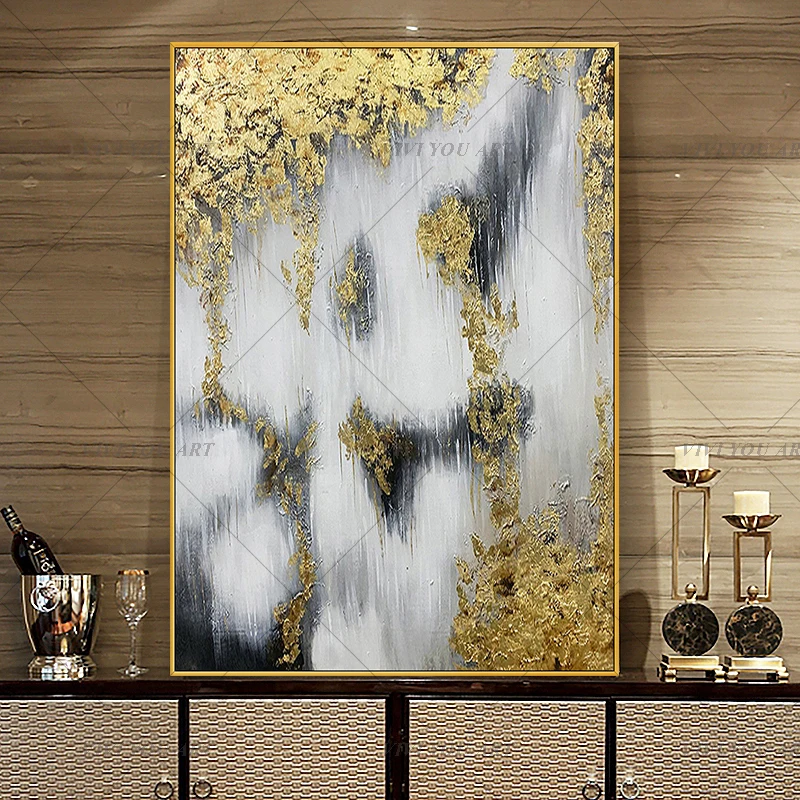 Svetlé luxusnej zlatej fólie dekoratívne olejové maľby handpainted abstraktnú olejomaľbu moderná obývacia izba, Spálňa Domova
