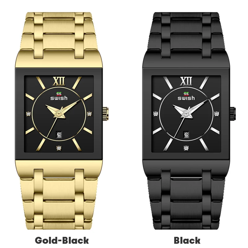 SVIŠŤANIE Black Mužov Námestie Hodinky, Luxusné Značky Vojenské Business Náramkové hodinky Nepremokavé Športové Náramkové hodinky Quartz Montre Homme 2020