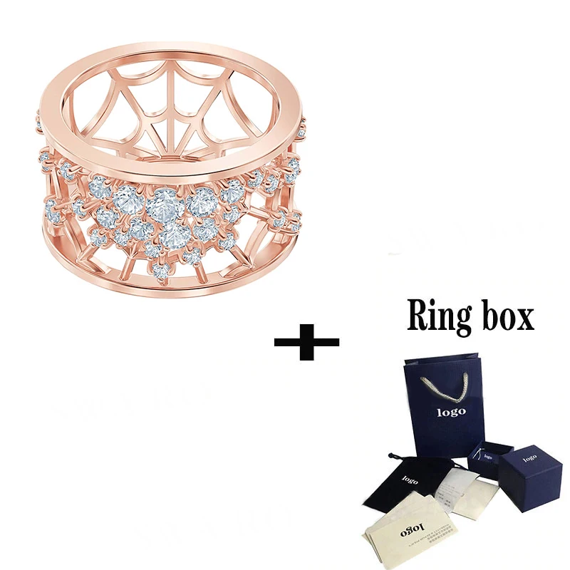 SWA 2019 Nové PRESNE Ring Pattern Rose Gold Spider Online Ľadovej Vody Crystal Fashion Ženy Šperky Nádherné Zásnubný Prsteň