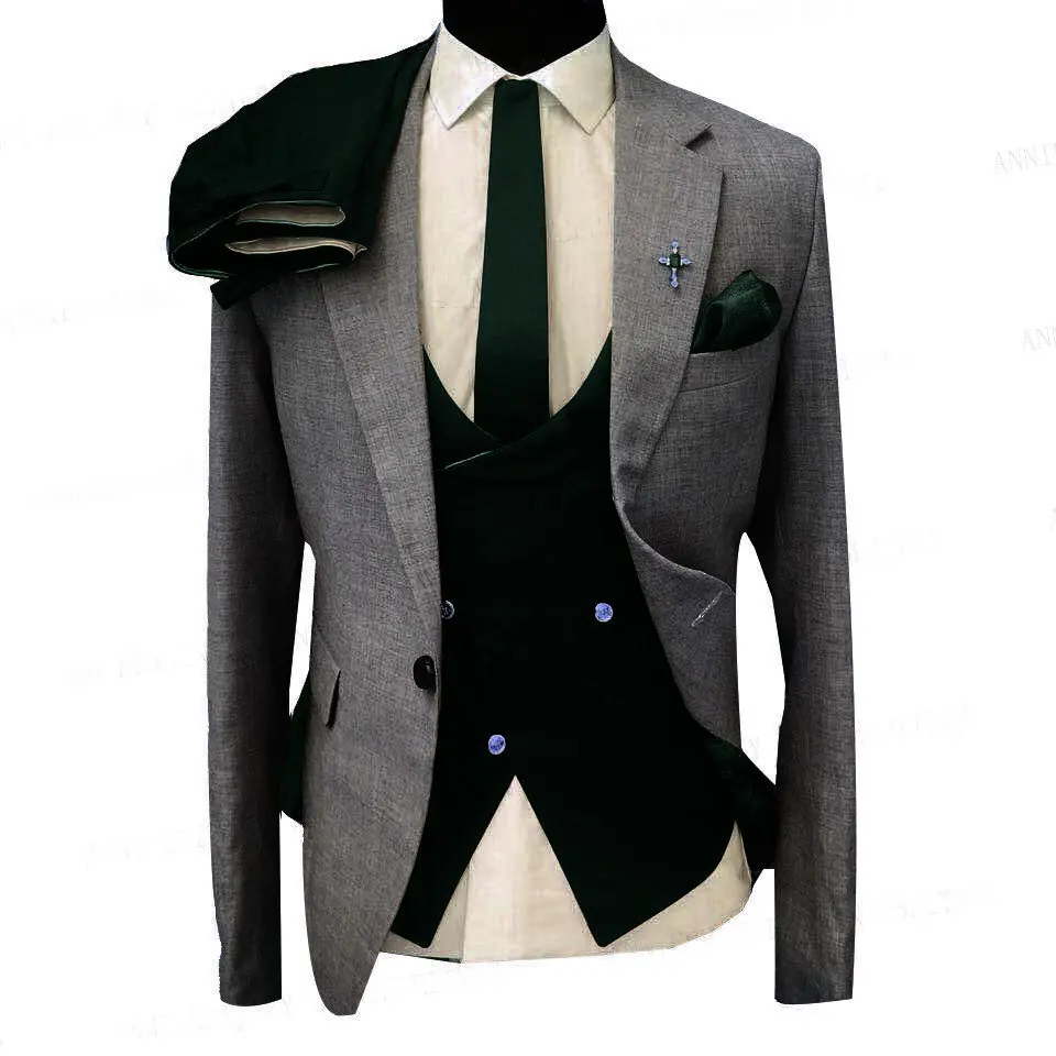 SZMANLIZI 2021 Svetlo Sivá Business Strana Formálne Muži Obleky Burgundsko Vesta Nohavice 3 Kus na Zákazku Nevesty Svadobné Tuxedos Pre Mužov