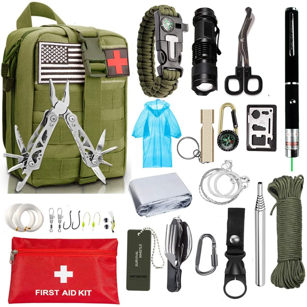 Taktické Molle Puzdro Vonkajšie zariadenia SOS Tiesňové Prežitie Súpravy Prvá Pomoc Kit pre pešiu Turistiku, Camping Lov Auto Cestovanie alebo Dobrodružstvo