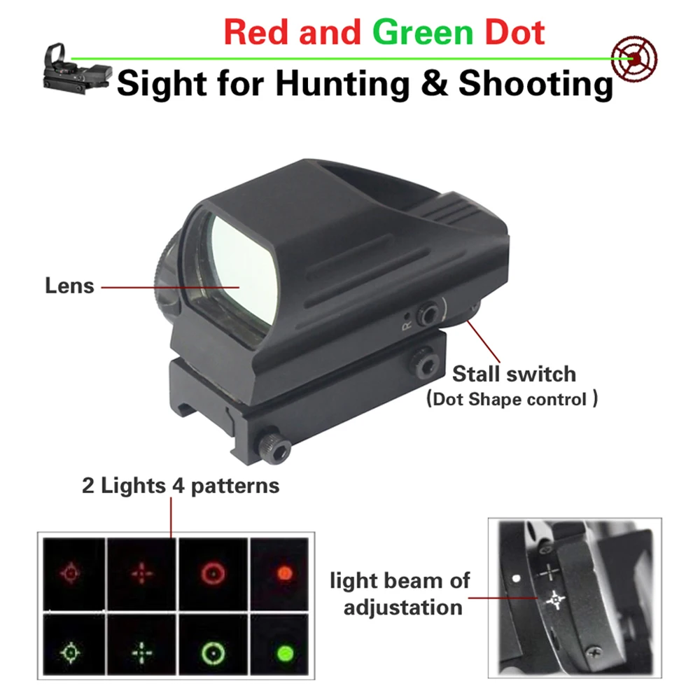 Taktické Červená Zelená Holografické Dot Sight 4 Reticle Reflex Pohľad Rozsahu S 20 mm Železničnej Montáž Pre Lov Airgun Puška.