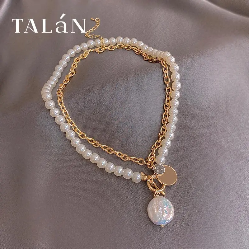 Talan Pearl a Zliatiny Náhrdelník pre Ženy Barokový 2-Vrstvový Clavicle Kruh, Prívesky, Náhrdelníky, Módne Šperky Veľkoobchod XL206741