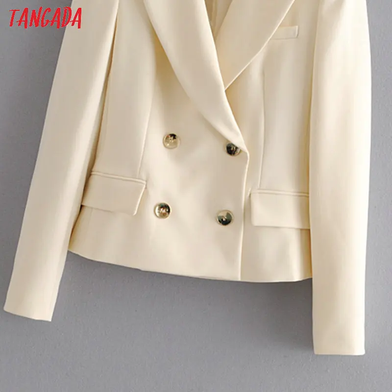 Tangada ženy double-breasted biele sako žena dlhý rukáv elegantná bunda office lady formálne vyhovuje 3H487