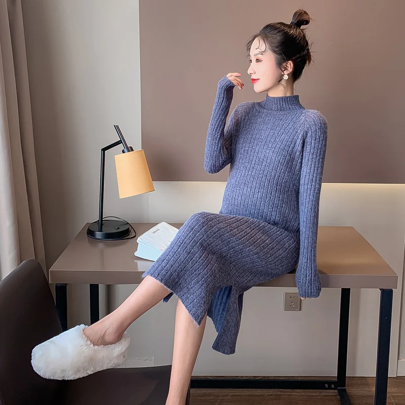 Tehotná Šaty Zimné Móda Ženy Outwear na Tehotenstvo, Hrubé Oblečenie Split Lem Tehotenstva kórejský Štýl Materská Šaty