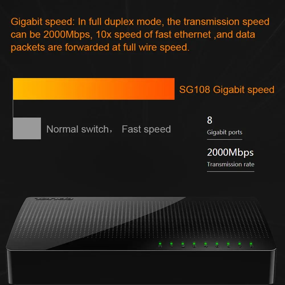 Tenda SG108 8-Port Gigabit Switch Desktop Ethernet Sieťový Prepínač 16Gbps LAN Hub Full Duplex Exchange NÁS Plug