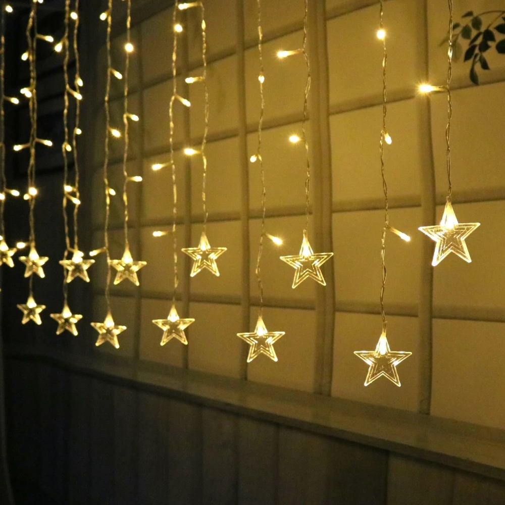 Teplá Biela Led Star Rozprávkových Svetiel Na Diaľkové Ovládanie Batérie Powered Päť-Špicaté Hviezdy String Svetlá Izba Opona A Výzdoba Lampa