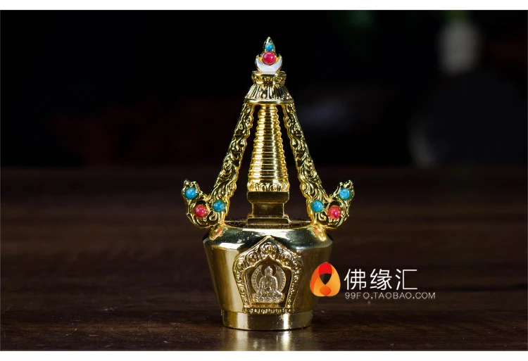 Tibetskej Budhistickej stupa zásoby medi Bodhi pagoda 6 palcový gold jemné spracovanie / Buddha veža, môžete nainštalovať nádrž.