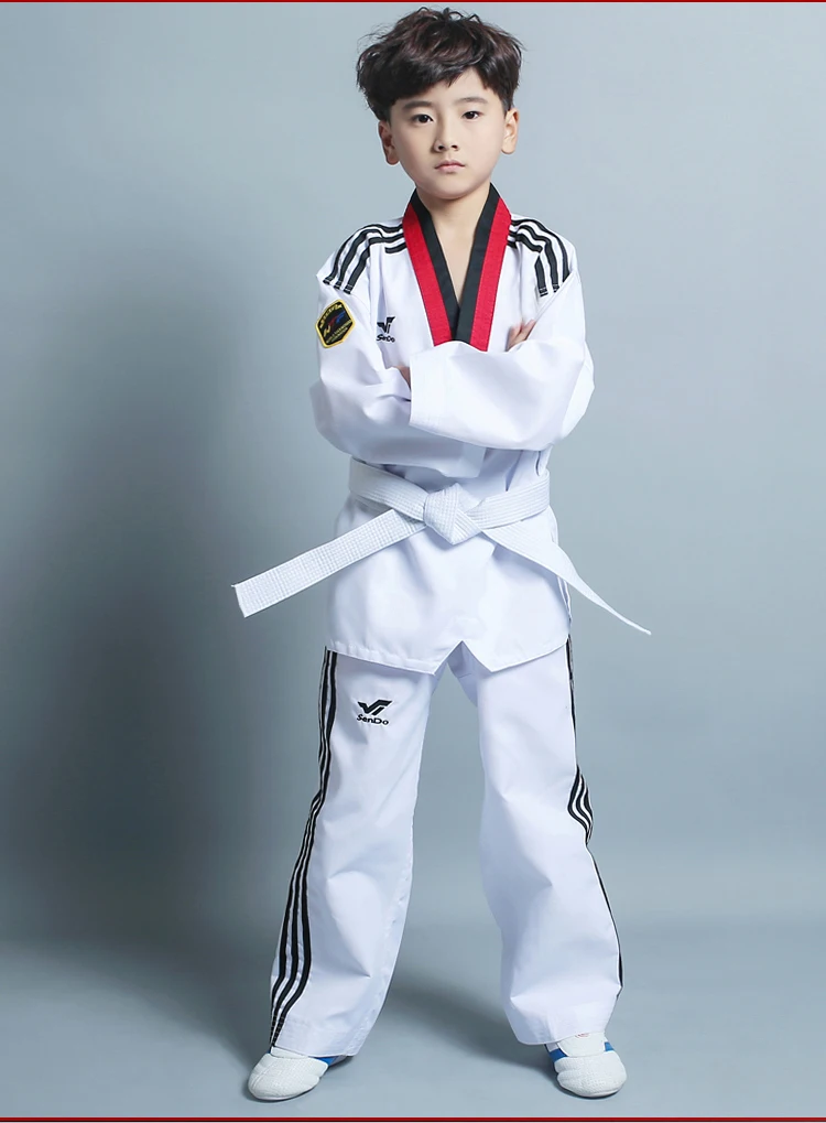 TIMEOW 55% Bavlna Taekwondo Dobok 3 Stripe Jednotné Oblečenie Profesionálne Karate Oblek Vyhradená oblek pre deti a Dospelých