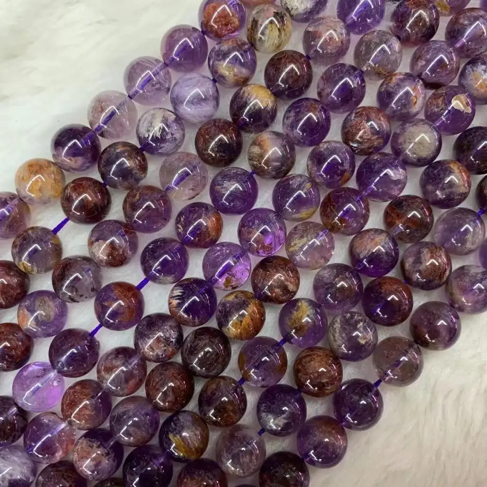 Titán ametyst / fialová rutilated quartz stone korálky prírodný drahokam korálky DIY voľné korálky pre šperky, takže strand 15