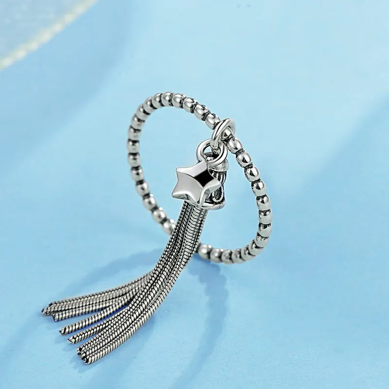 TONGZHE Luxusné Retro Bell Strapec Krúžky Chodník Čistý 925 Sterling Silver Krúžky Pre Ženy S Hviezdičkový Prívesok Prst Ringlet Šperky