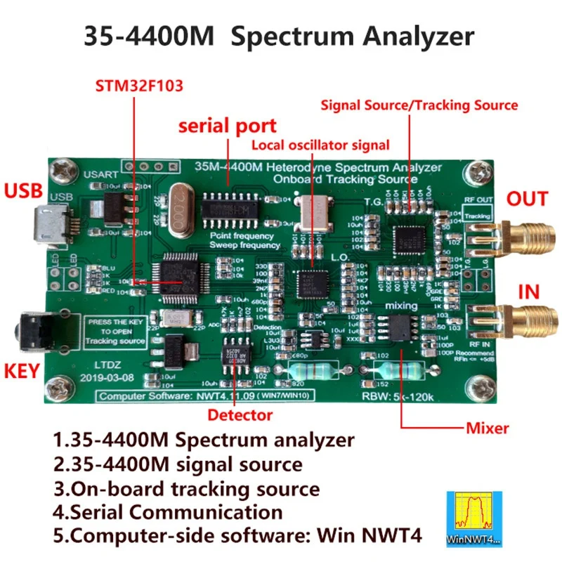 TOP Spektrum Analyzer 35-4400M Zdroj Signálu s Sledovania Zdroj Signálu Modul USB LTDZ ain Analýza Nástroj