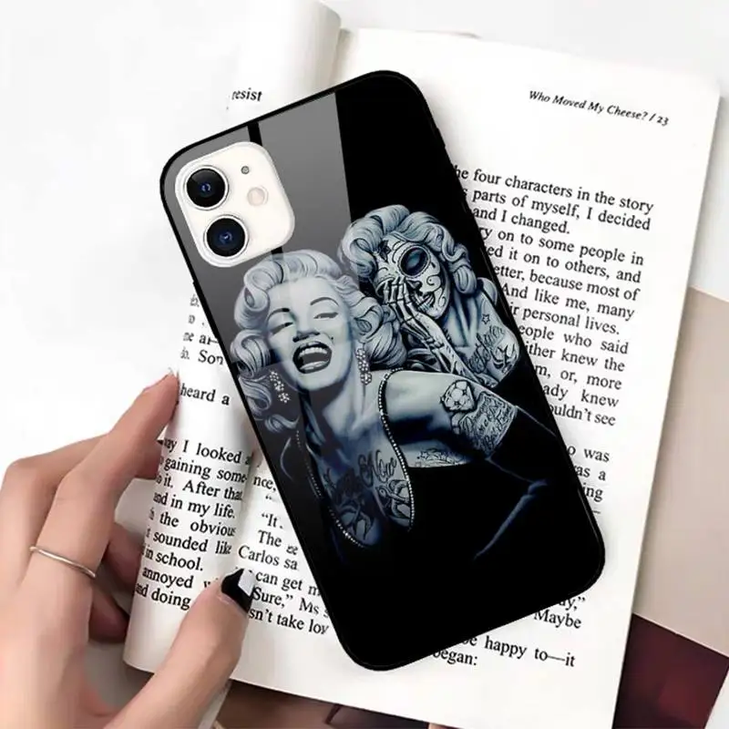 TOPLBPCS Marilyn Monroe S Mačkou Maľované Tvrdeného skla telefón puzdro pre iPhone 8 7 6 6 Plus X XR 11 pro XS MAX fundas