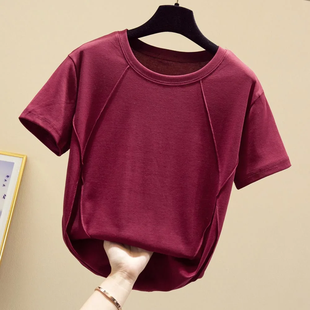 Topy 2020 Lete Základné Obyčajný Tuhé T-Shirt Ženy Bavlna Jednoduché Nadrozmerná Geometrické Prúžok Krátky Rukáv Tees Ležérne Oblečenie Kpop