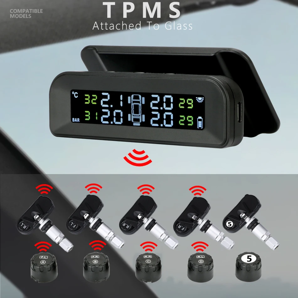 TPMS Auto Tlaku v Pneumatikách Alarm Monitor Systému Bezdrôtový 8sensors ( 4 Vnútri a 4 Externé Čidlo) na Mieru Auta HD Solárne Nabíjanie