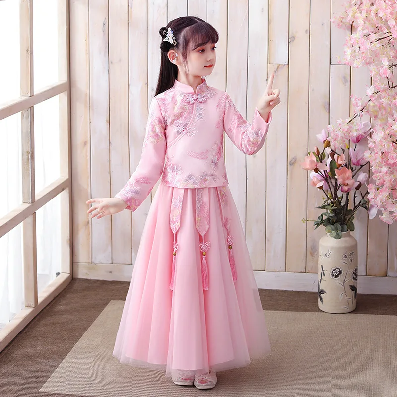 Tradičná Čínska Odevy pre Dieťa Elegantný Kvetinové Dievčatá šaty Vintage Deti Šaty Dievčatá Hanfu Cheongsam Oblečenie, Župan