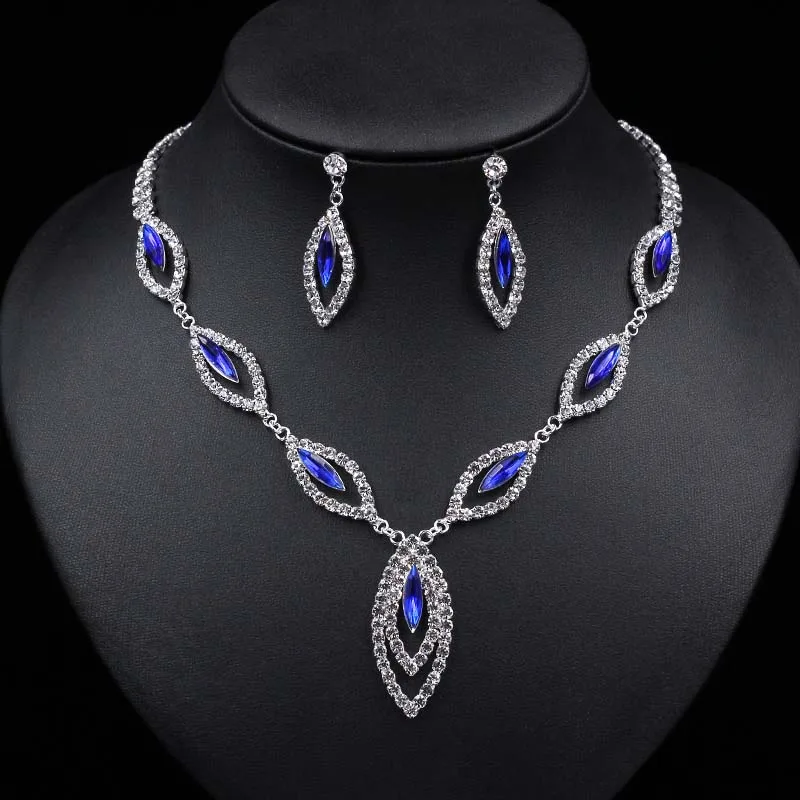 TREAZY Módne Royal Blue Crystal Svadobné Šperky Sady Strieborné Pozlátené Listy Choker Náhrdelníky Náušnice Ženy, Svadobné Šperky Sady